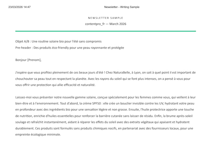 write converting newsletters and email sequences in french